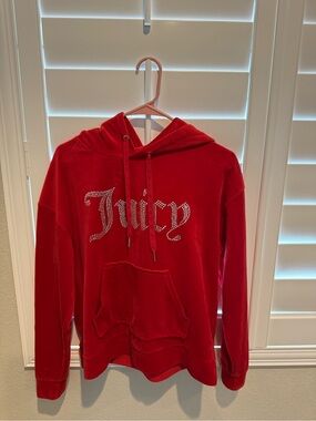 Juicy Couture Red Velour Hoodie with Crystal Logo